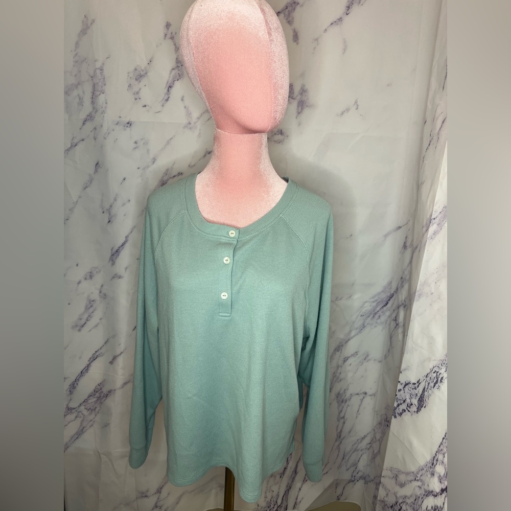 Victoria's Secret Mint Button Henley thermal pullover pajama top Sz m